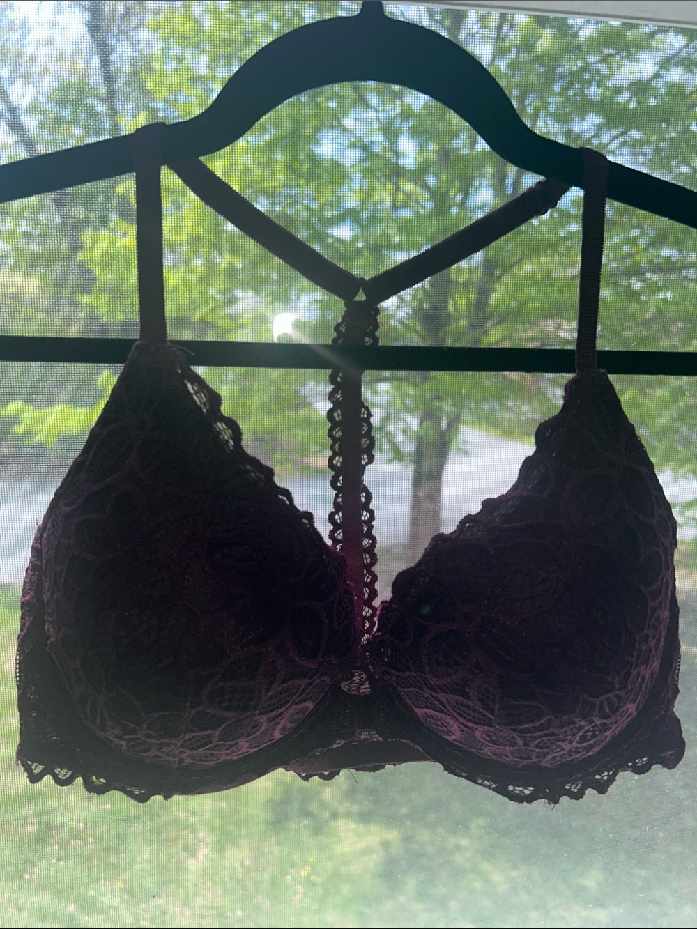 Victoria's Secret Deep Plum Lace Push-Up Bra with Strappy Back